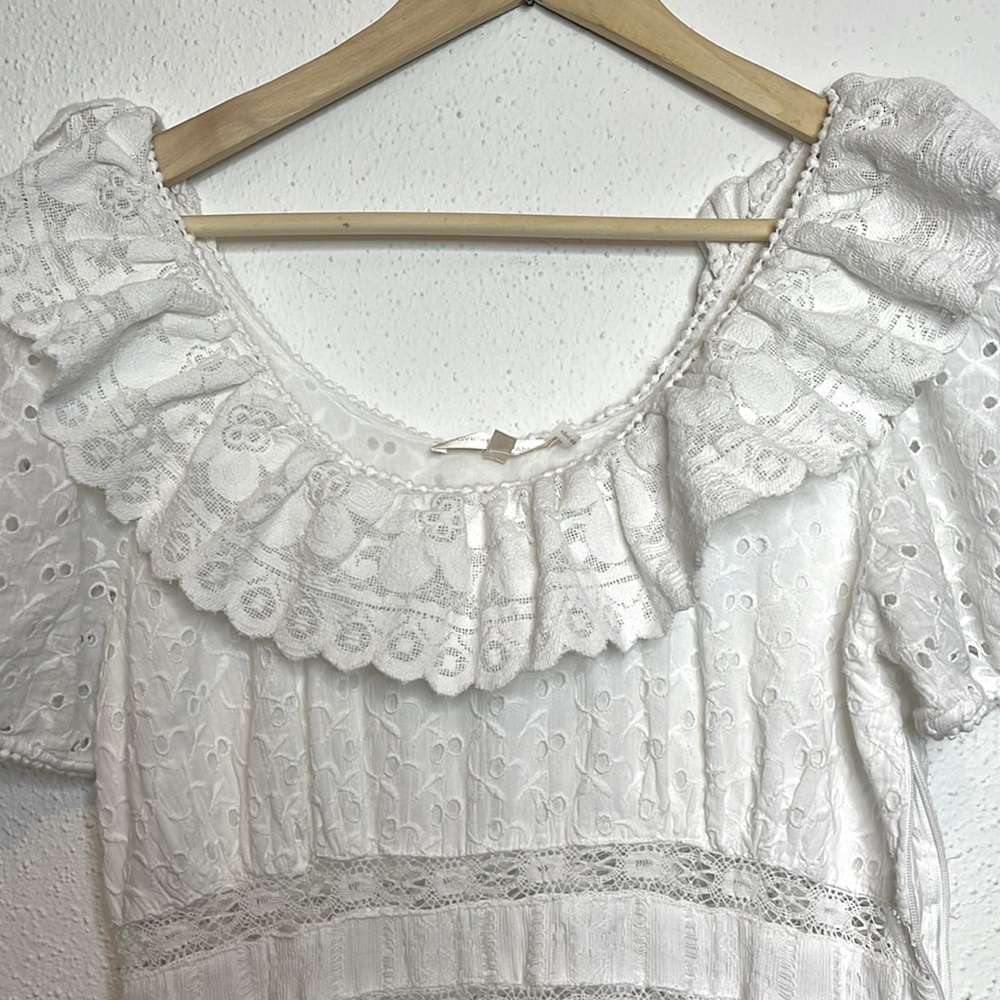 LoveShackFancy Stassie Lace White Eyelet Embroidered Dress Size 10 - Picture 8 of 16